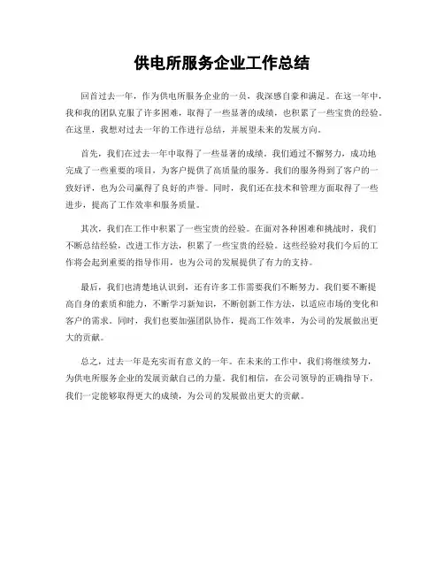供电所服务企业工作总结