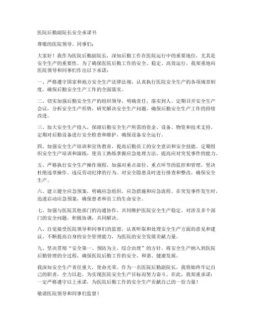 医院后勤副院长安全承诺书