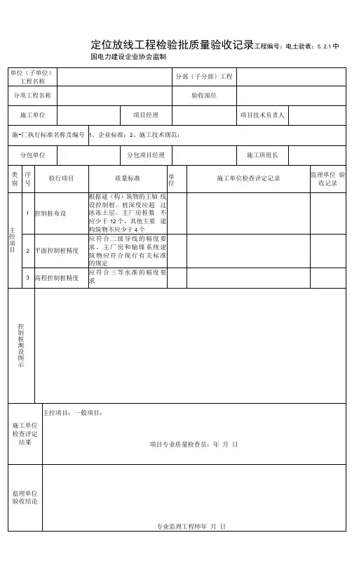 5.2.1定位放线工程检验批质量验收记录