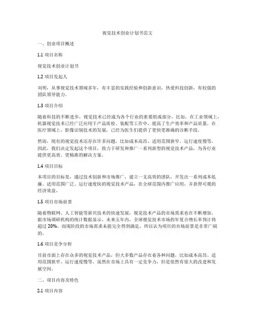 视觉技术创业计划书范文