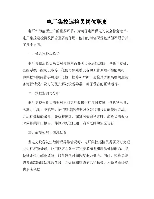 电厂集控巡检员岗位职责