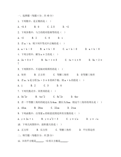 普陀七年级期末数学试卷