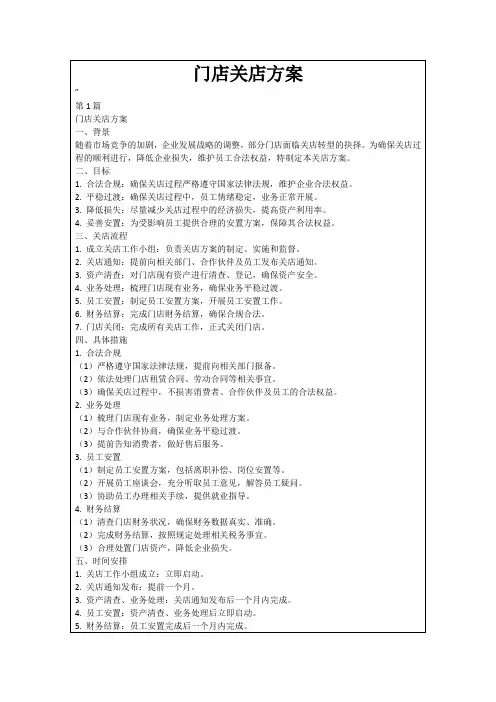 门店关店方案