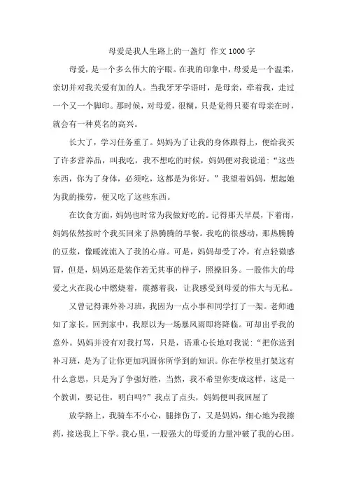 母爱是我人生路上的一盏灯 作文1000字