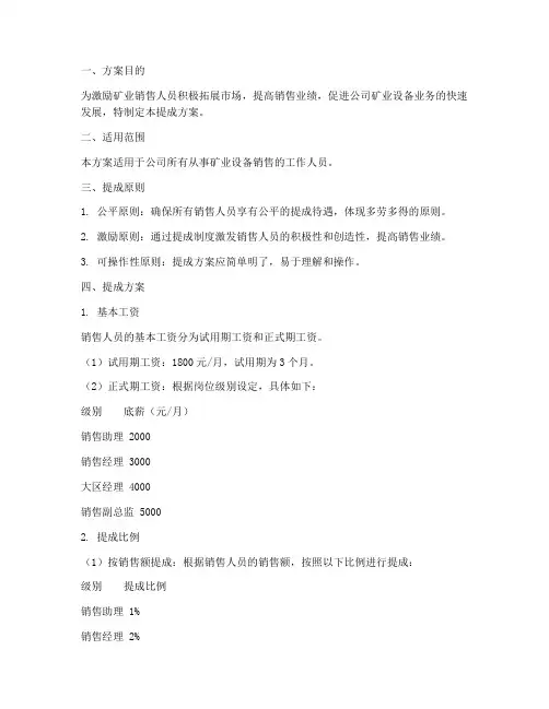 矿业销售人员提成方案