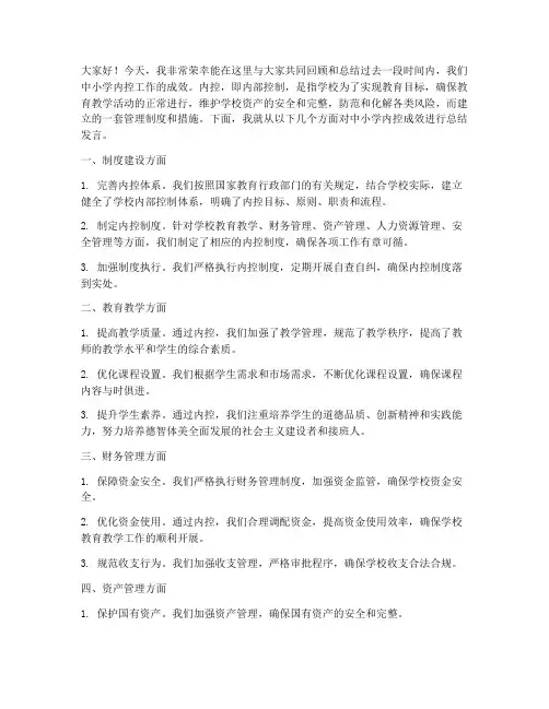 中小学内控成效总结发言稿