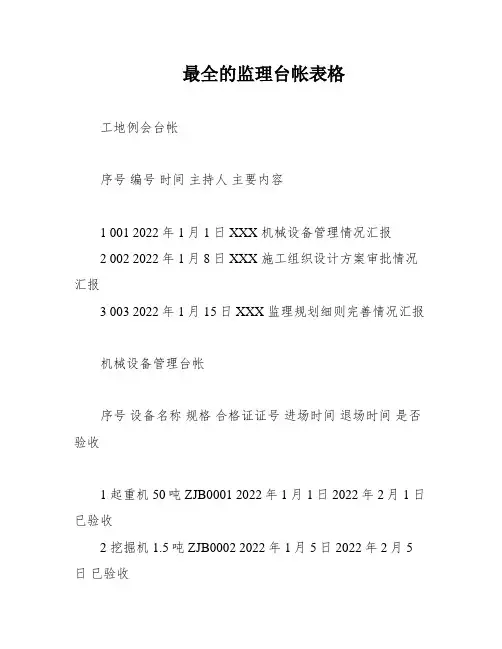 最全的监理台帐表格