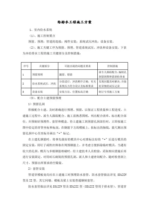 给排水工程施工方案