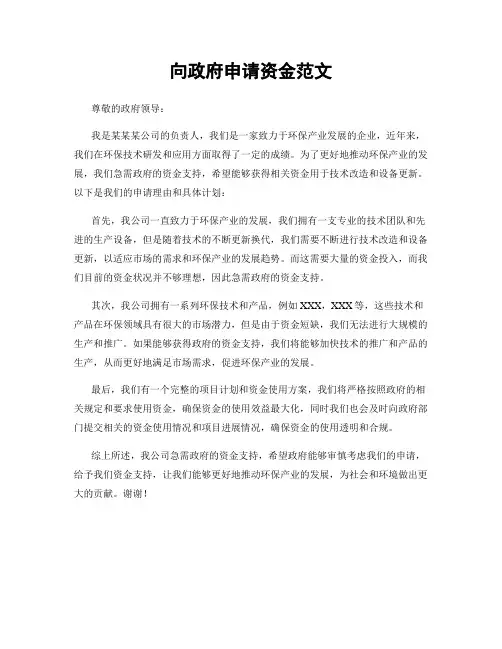 向政府申请资金范文