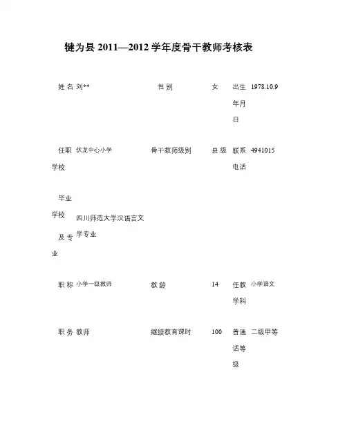 骨干教师考核表汇总
