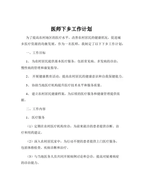 医师下乡工作计划
