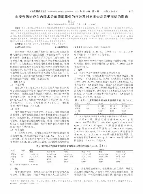 曲安奈德治疗白内障术后前葡萄膜炎的疗效及对患者炎症因子指标的影响