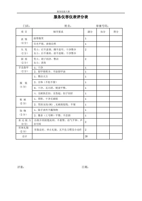 餐饮服务技能评分标准