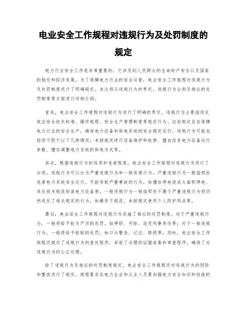 电业安全工作规程对违规行为及处罚制度的规定