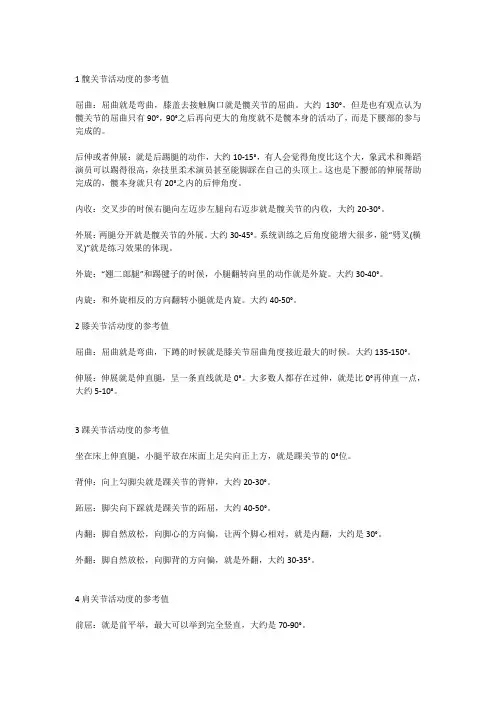 各关节活动度参考值大全