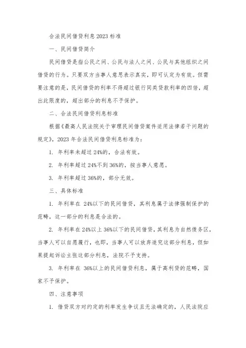 合法民间借贷利息2023标准