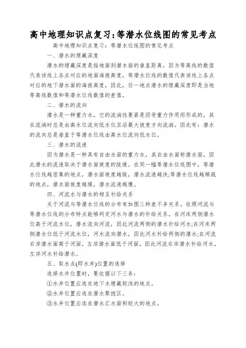 高中地理知识点复习：等潜水位线图的常见考点