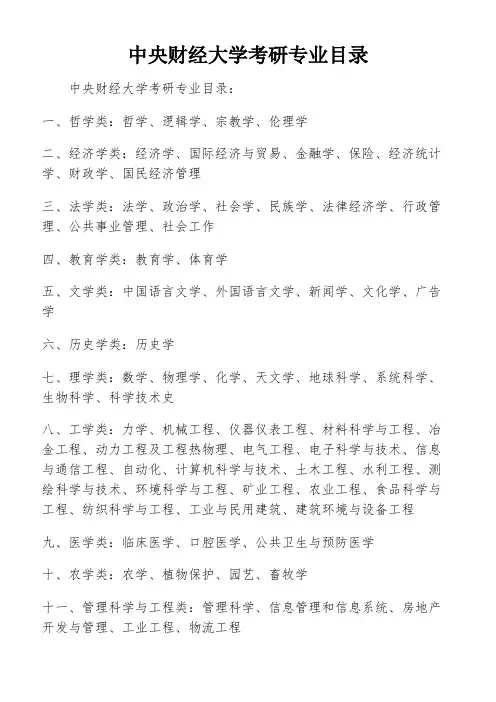 中央财经大学考研专业目录