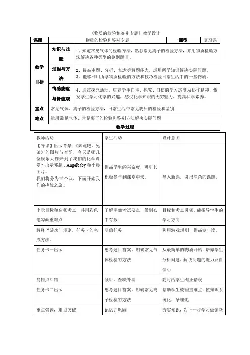 初中化学_物质的检验和鉴别教学设计学情分析教材分析课后反思