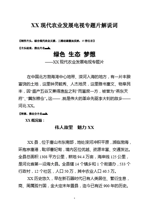腾飞—现代农业发展专题片解说词