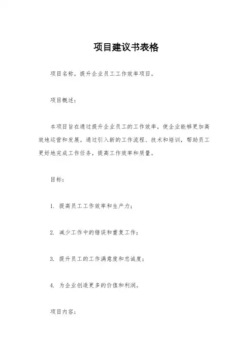 项目建议书表格