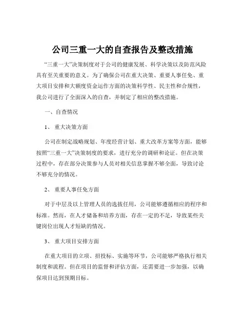 公司三重一大的自查报告及整改措施