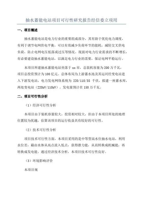 抽水蓄能电站项目可行性研究报告经信委立项用