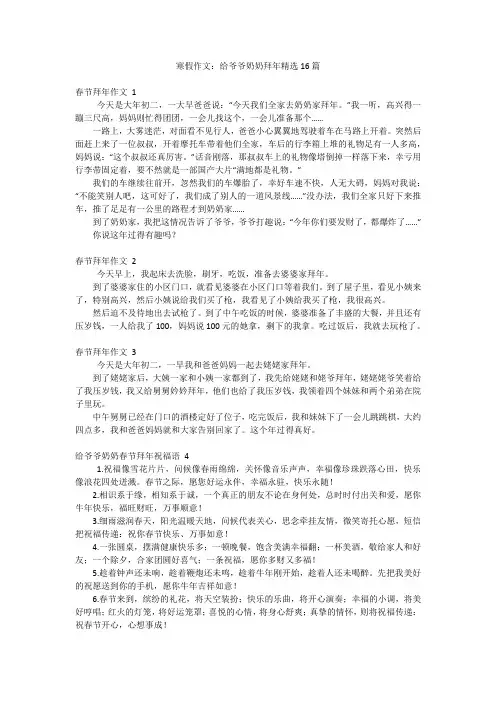 寒假作文：给爷爷奶奶拜年精选16篇
