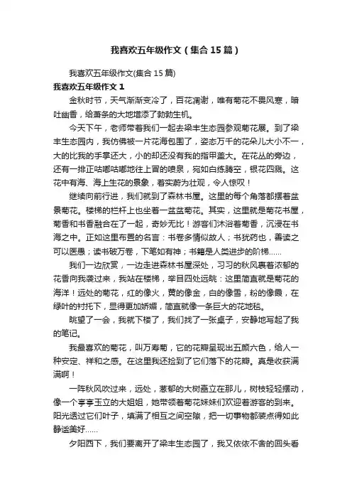 我喜欢五年级作文（集合15篇）