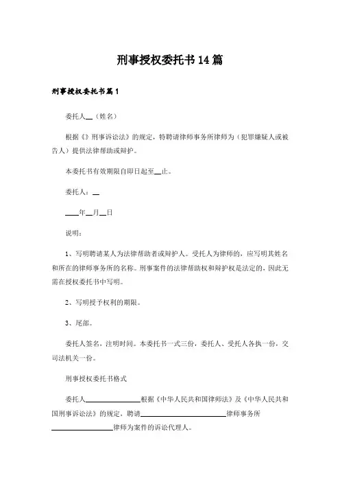 刑事授权委托书14篇