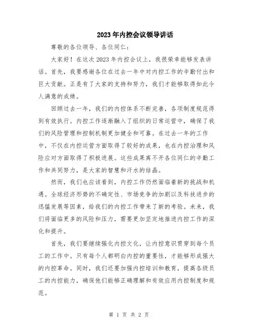 2023年内控会议领导讲话