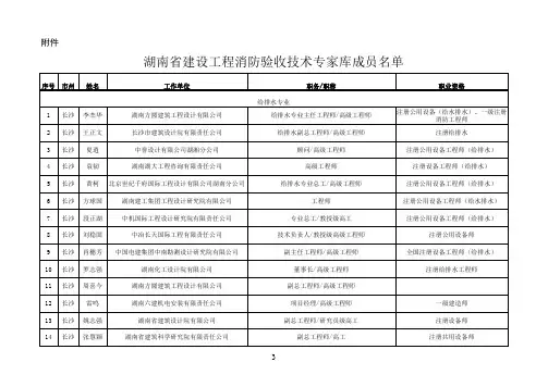 湖南省建设工程消防验收技术专家库成员名单