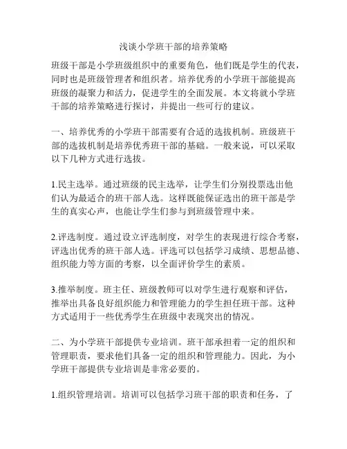 浅谈小学班干部的培养策略