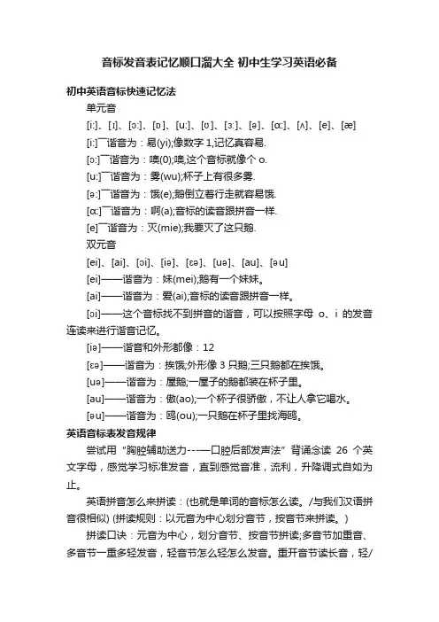 音标发音表记忆顺口溜大全初中生学习英语必备