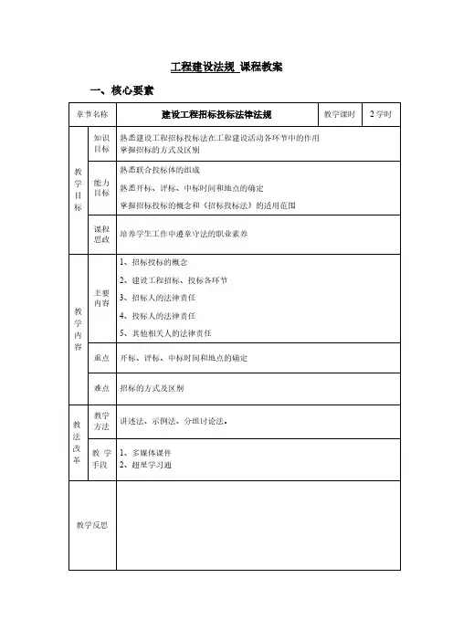 项目5建设工程招标投标法律法规 教案[2页]