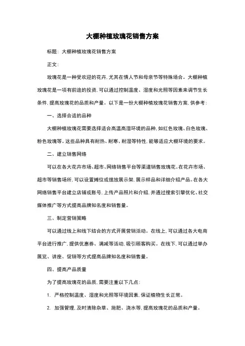 大棚种植玫瑰花销售方案