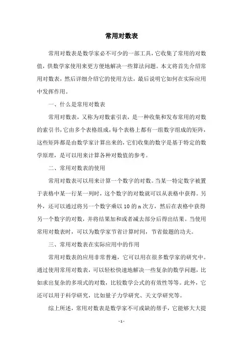 常用对数表
