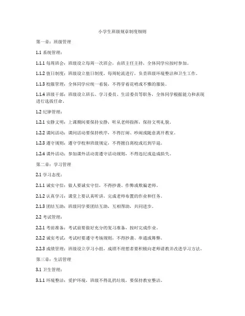 小学生班级规章制度细则