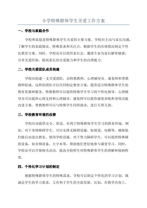 小学特殊群体学生关爱工作方案