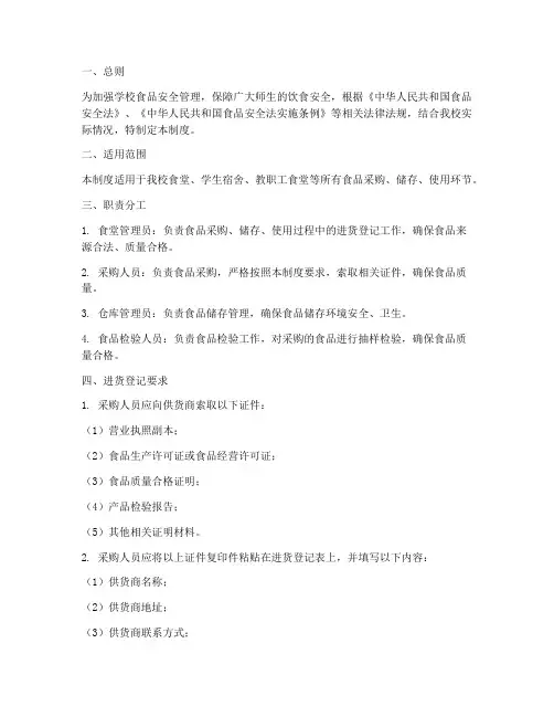 学校食品进货登记制度
