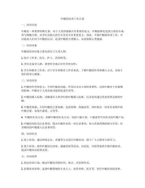 叶酸的培训工作计划