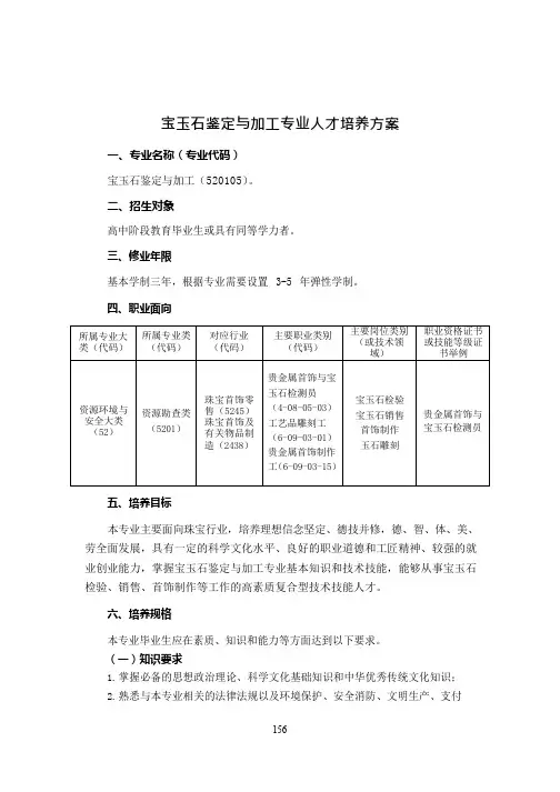 宝玉石鉴定与加工专业人才培养方案(高职)