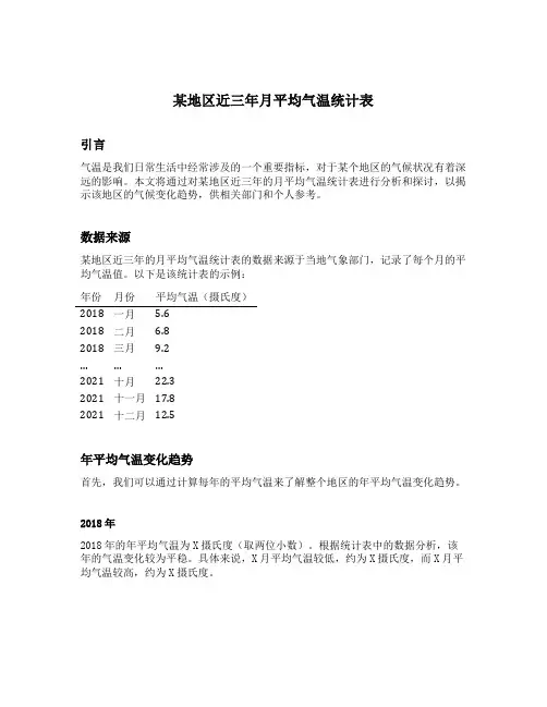 某地区近三年月平均气温统计表