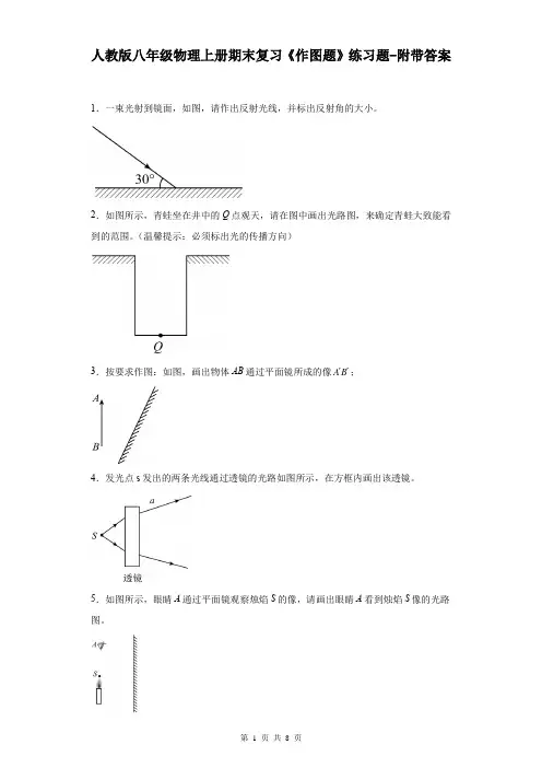 人教版八年级物理上册期末复习《作图题》练习题-附带答案