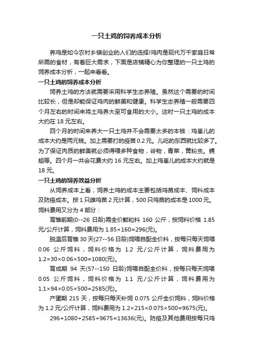 一只土鸡的饲养成本分析