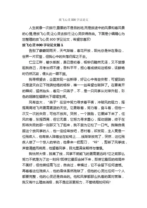 放飞心灵800字议论文_议论文范文_