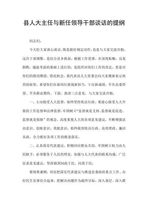 县人大主任与新任领导干部谈话的提纲