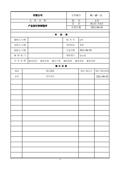 GMP-21产品放行控制程序