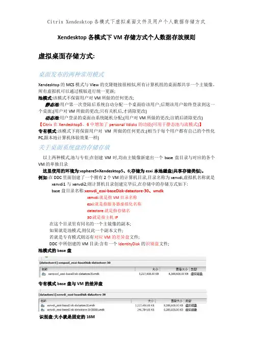 Citrix Xendesktop各模式下虚拟桌面文件及用户个人数据存储方式