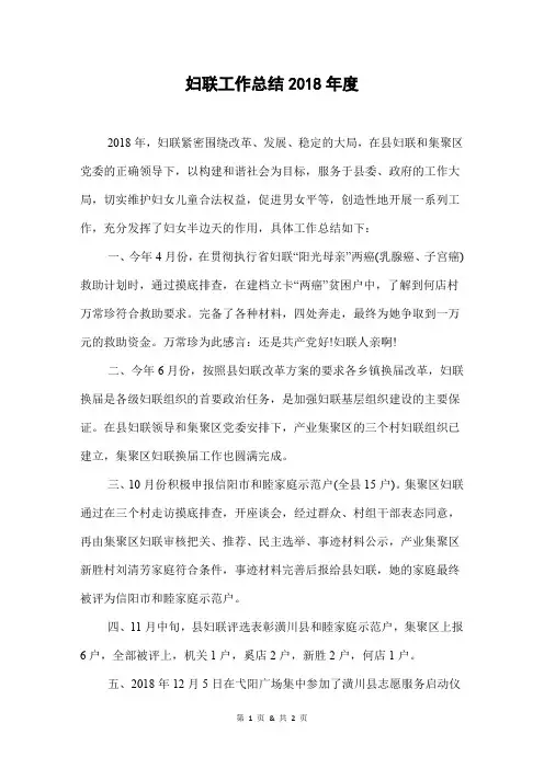 妇联工作总结2018年度
